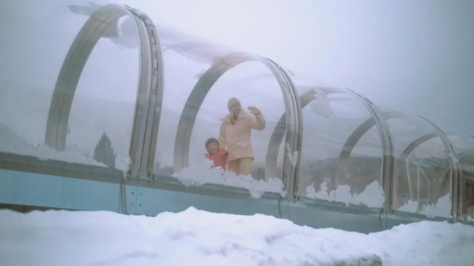 Curving transparent arches beside pale snow.